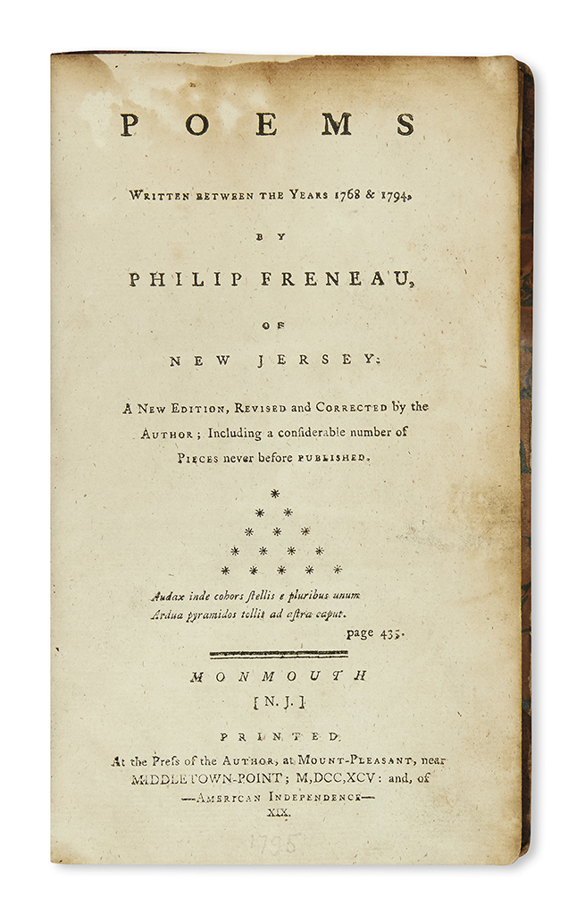 (AMERICAN REVOLUTION--HISTORY.) Freneau, Philip. Poems Written between the Years 1768 & 1794.